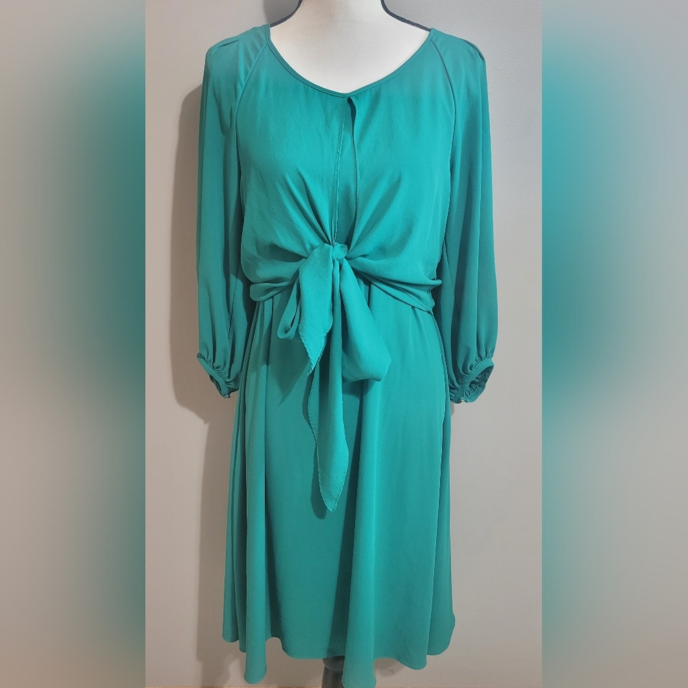 Maeve Teal Tie-Front Long Sleeve Dress